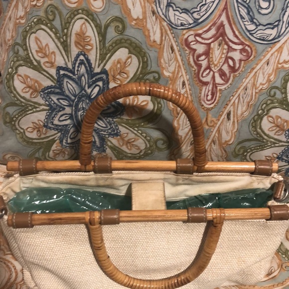 Woven, wood and straw handles, vintage handbag - Picture 4 of 5